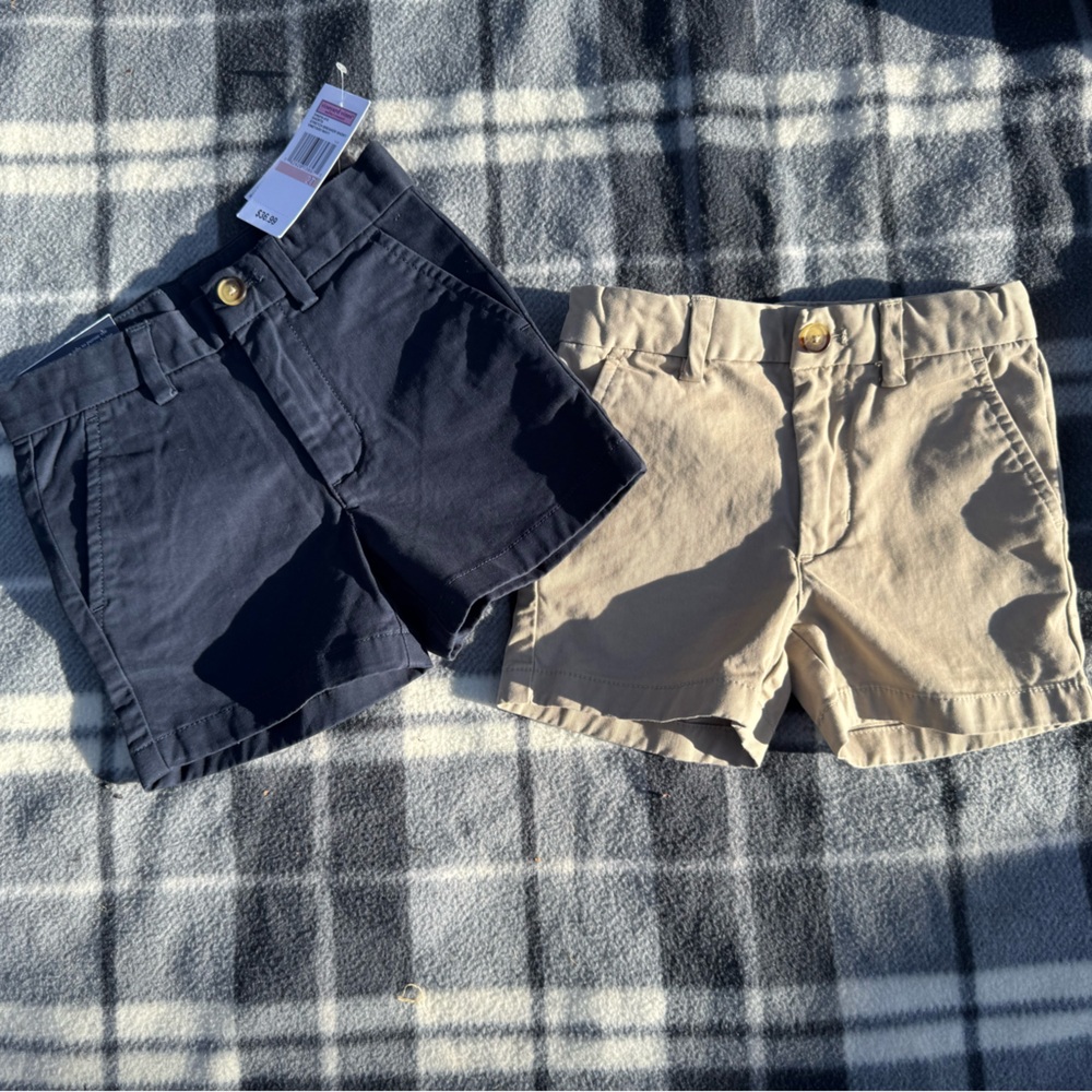 Navy and Khaki Flat Front Shorts for Casual Wear